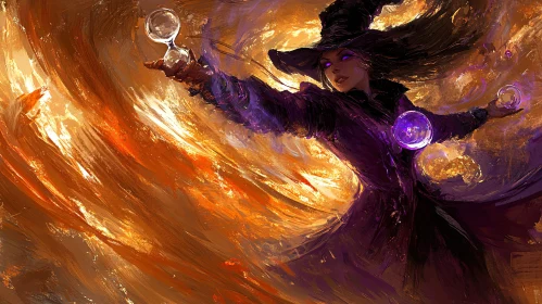 Sorceress Casting Spells with Hourglass and Orb