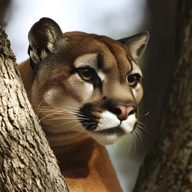 Cougar Peering Through the Forest