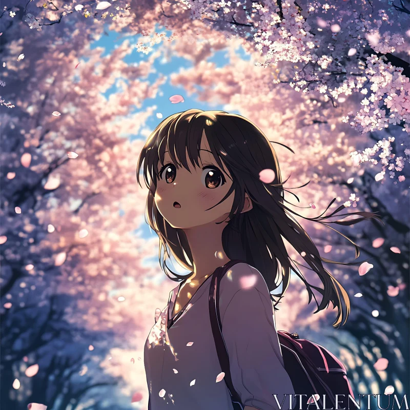 Anime Girl Amidst Falling Sakura Petals AI Image