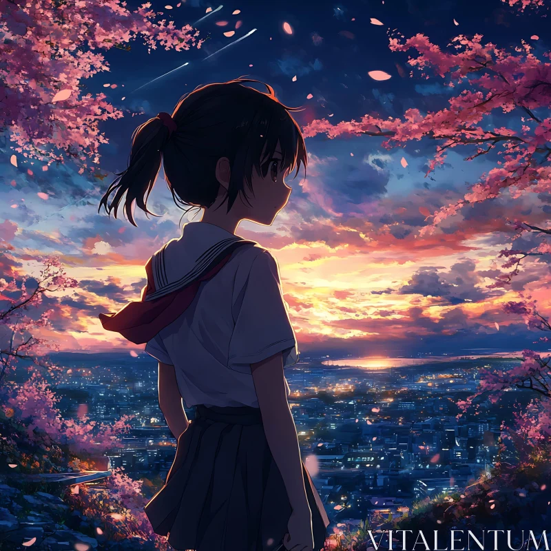 Serene Anime Sunset Scene AI Image