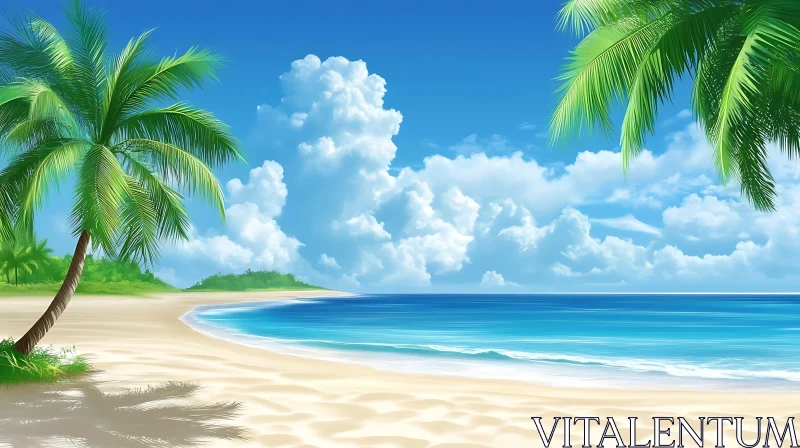 AI ART Tropical Beach Paradise with Blue Sky