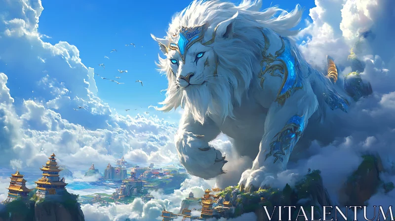 Fantasy Lion in Sky Kingdom AI Image