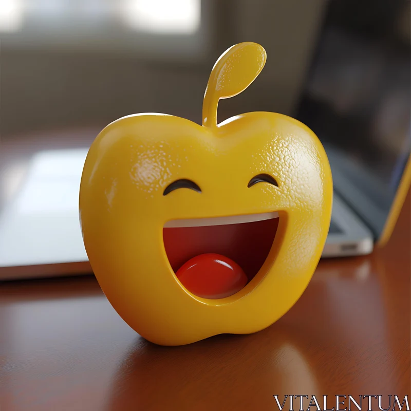 Happy Yellow Apple with an Open Mouth AI Image