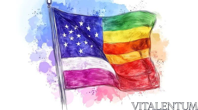 AI ART United States and Rainbow Flag Illustration