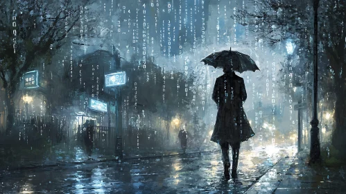 Code Rain on City Street