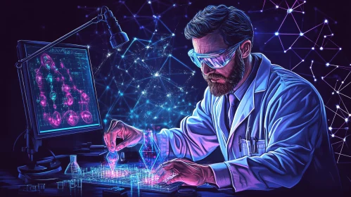 Futuristic Lab Scene with Scientist