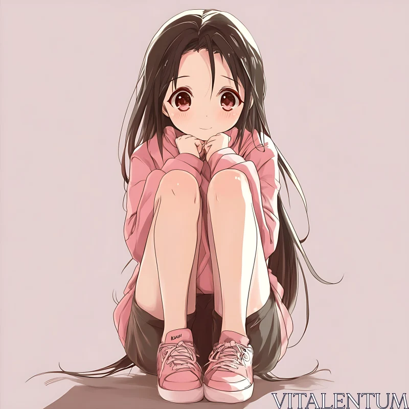 AI ART Anime Girl with Long Dark Hair and Pink Outfit