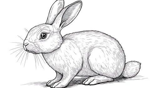 Monochrome Rabbit Line Art Drawing