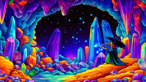 Mystical Witchcraft Scene in Gemstone Cavern