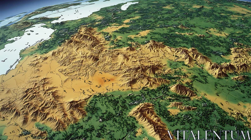 AI ART Aerial View of Mountainous Terrain