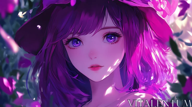 Anime Girl Fantasy Art - Purple Hair and Eyes AI Image