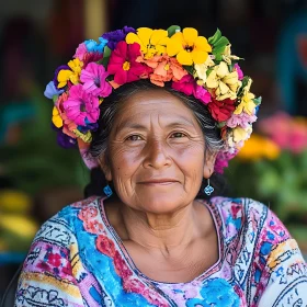 Colorful Portrait of Woman with Flowers