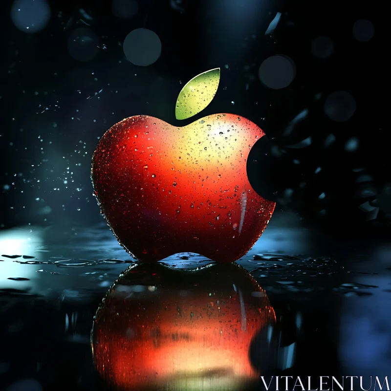 Stylized Apple with Water Reflections AI Image