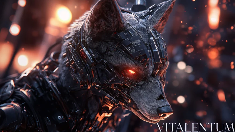 AI ART Futuristic Robotic Wolf with Red Eyes