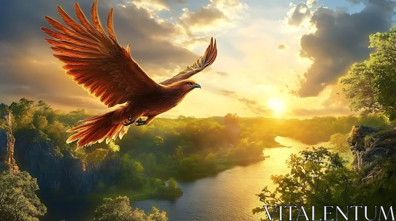AI ART Golden Eagle Flight Over River