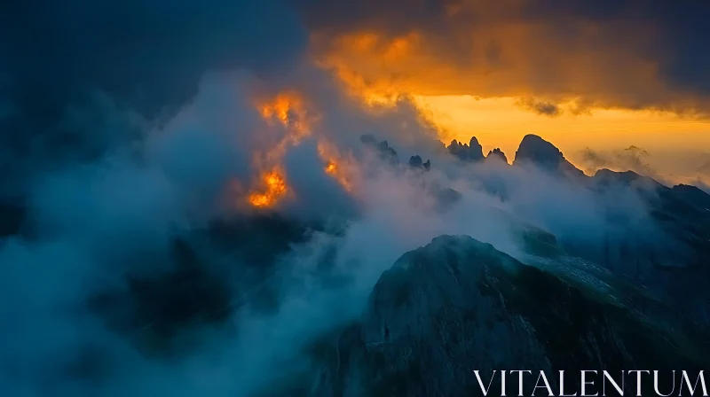 Sunset Over Misty Mountains AI Image