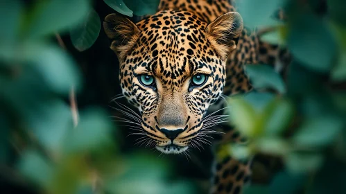 Stealthy Leopard Among Green Leaves
