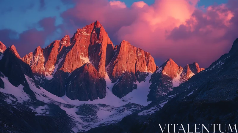 Snowy Mountains and Pink Sky AI Image