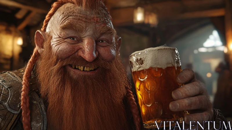 Merry Dwarf Enjoying a Pint AI Image