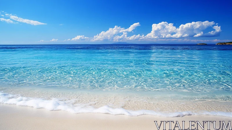 Seascape with White Sand and Blue Sky AI Image