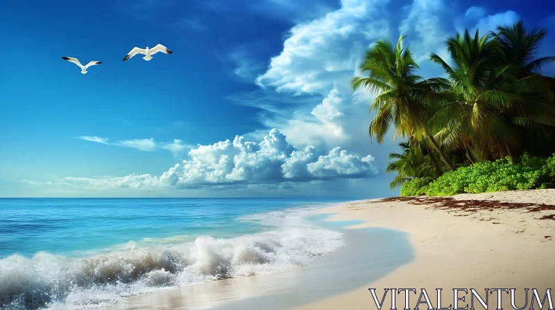 AI ART Tropical Beach Paradise with Birds