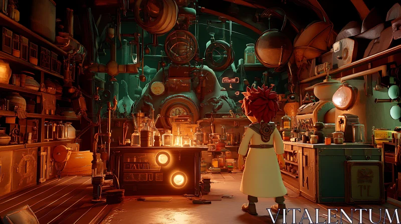 Inventor in Steampunk Laboratory AI Image