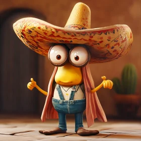 Funny Cartoon Creature in Mexican Attire