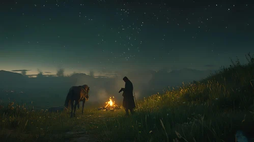 Starlit Night Campfire Scene