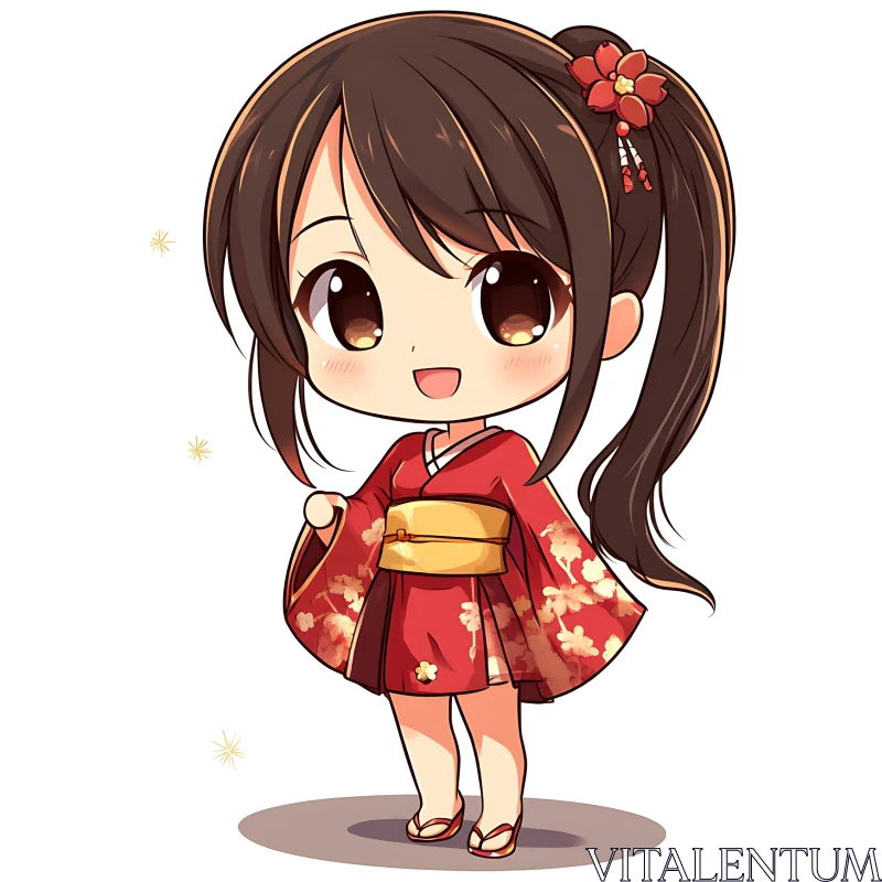 AI ART Adorable Chibi Girl in Traditional Kimono