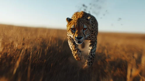 Running Cheetah in Golden Field