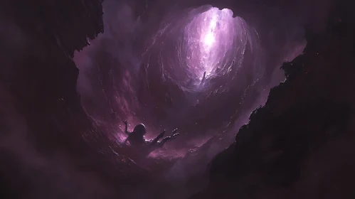 Falling Figure in Luminous Purple Cave
