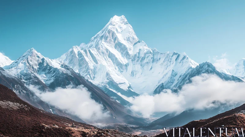 Majestic Mountain Range with Cloud Inversion AI Image