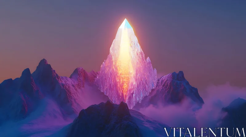 Glowing Crystal Mountain Peak Artwork AI Image