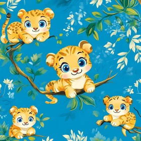 Cartoon Tigers on Tree Branches
