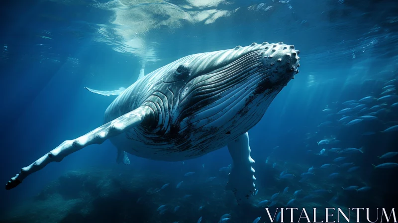 Mesmerizing Underwater Scene with White Humpback Whale AI Image