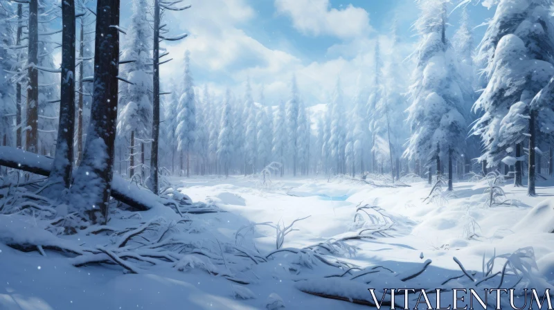 Winter Forest Creek: A Painterly Storybook Illustration AI Image