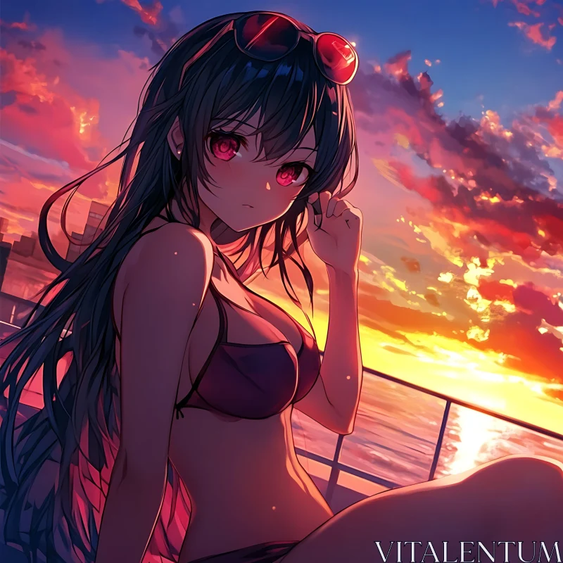 Anime Sunset Beach Girl AI Image