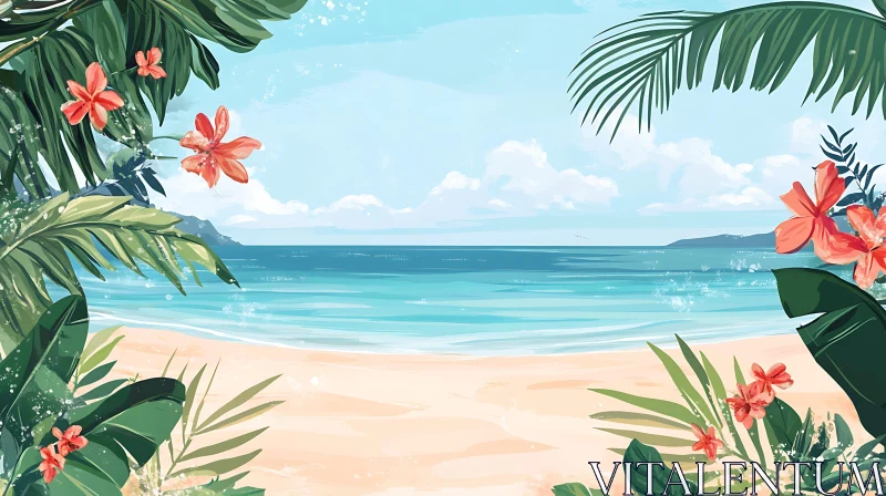 AI ART Seaside Floral Escape