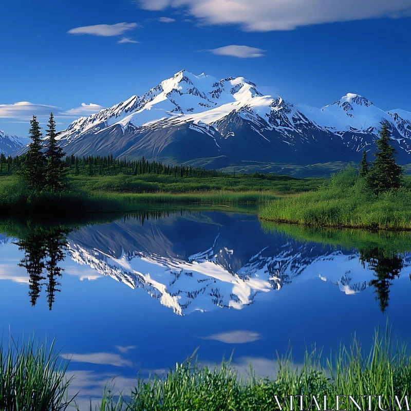 Still Waters Reflect Majestic Peaks AI Image