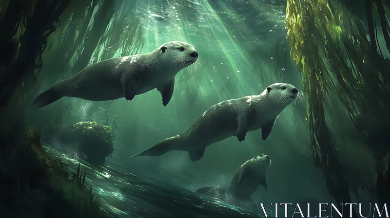 Underwater Otters AI Image