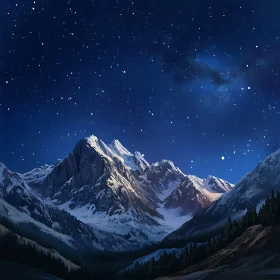 Mountains under the Starry Night