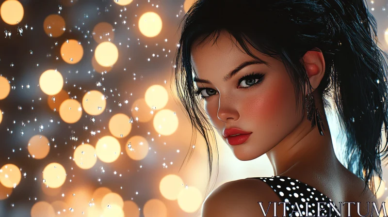 Captivating Woman with Bokeh Lights AI Image