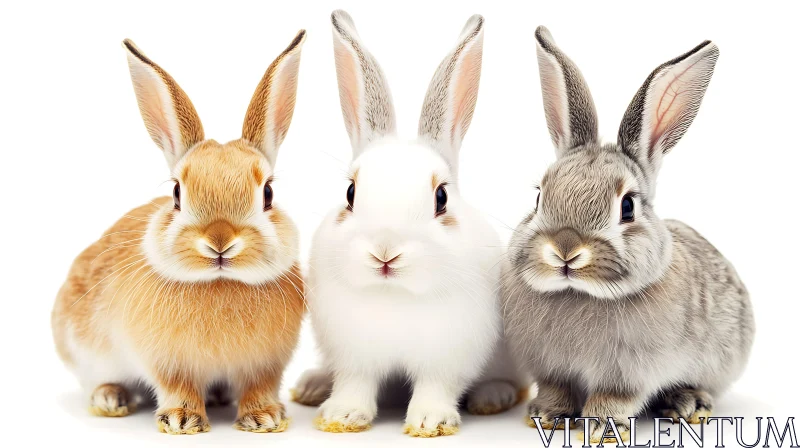 Trio of Rabbits on White Background AI Image