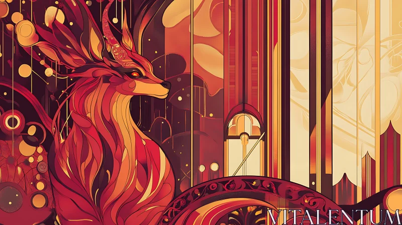 AI ART Red and Gold Abstract Animal Illustration
