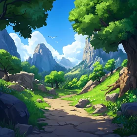 Scenic Mountain Pathway Amidst Verdant Trees