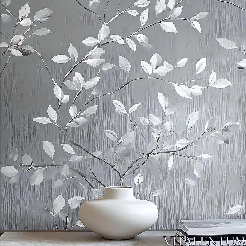 Elegant White Vase with Leaf Wall Art AI Image