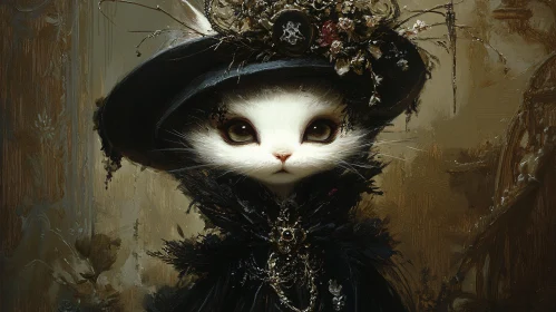 Artistic Vintage Cat with Decorative Hat