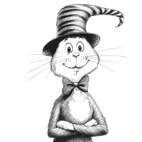Monochrome Cartoon Cat with Bowtie