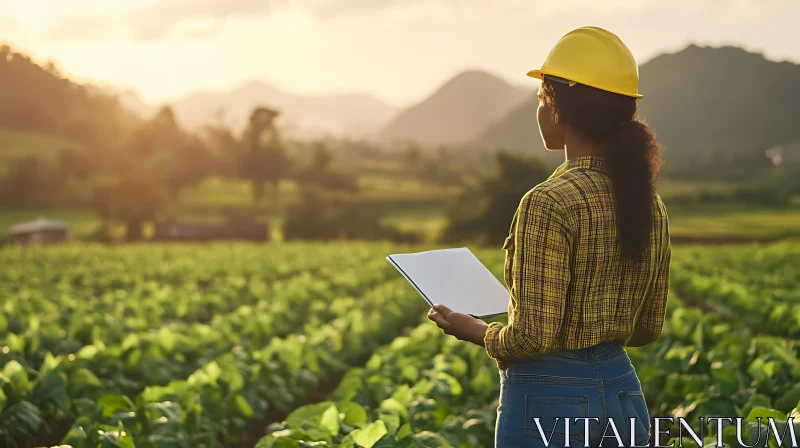 Female Farmer Inspecting Field AI Image