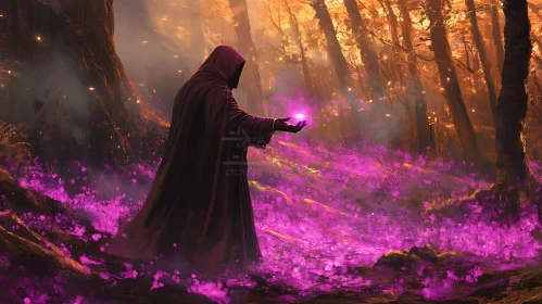 Mystical Wizard in Purple Forest